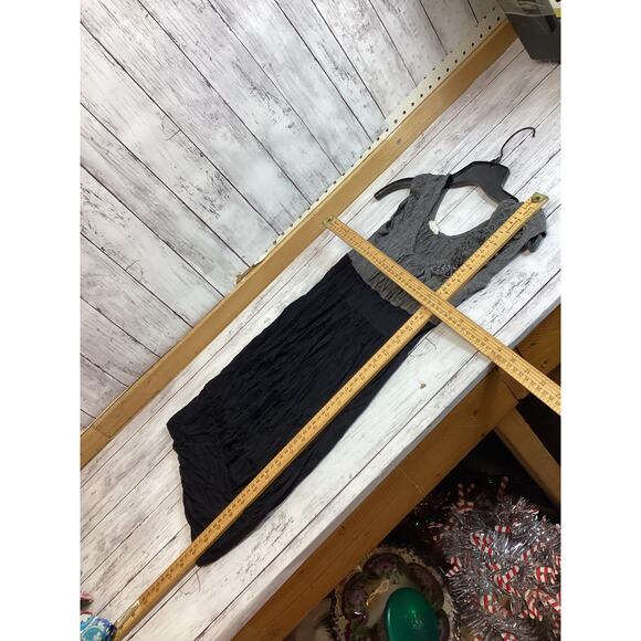 Poetry Women's Dark Blue Gray Elastic Waist Scoop Neck Ruffle Dress Size Short - Picture 3 of 4